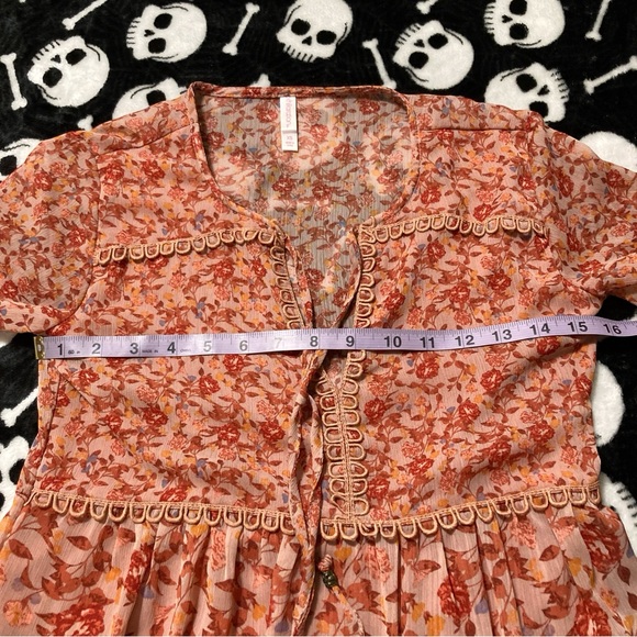 XHILERATION Dusty peach floral maxi dress boho cottagecore sundress ~ XS SMALL - Picture 7 of 15